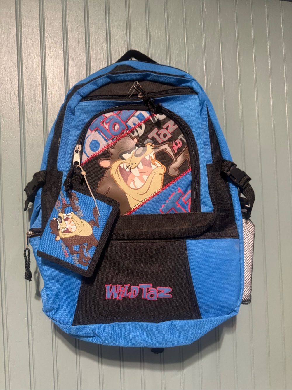 Wild Taz Blue and Black Backpack with Water Bottle and Wallet Looney Tunes NWT